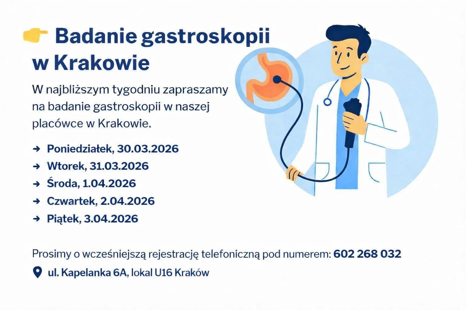 aktualne terminy zabieg gastroskopia kraków