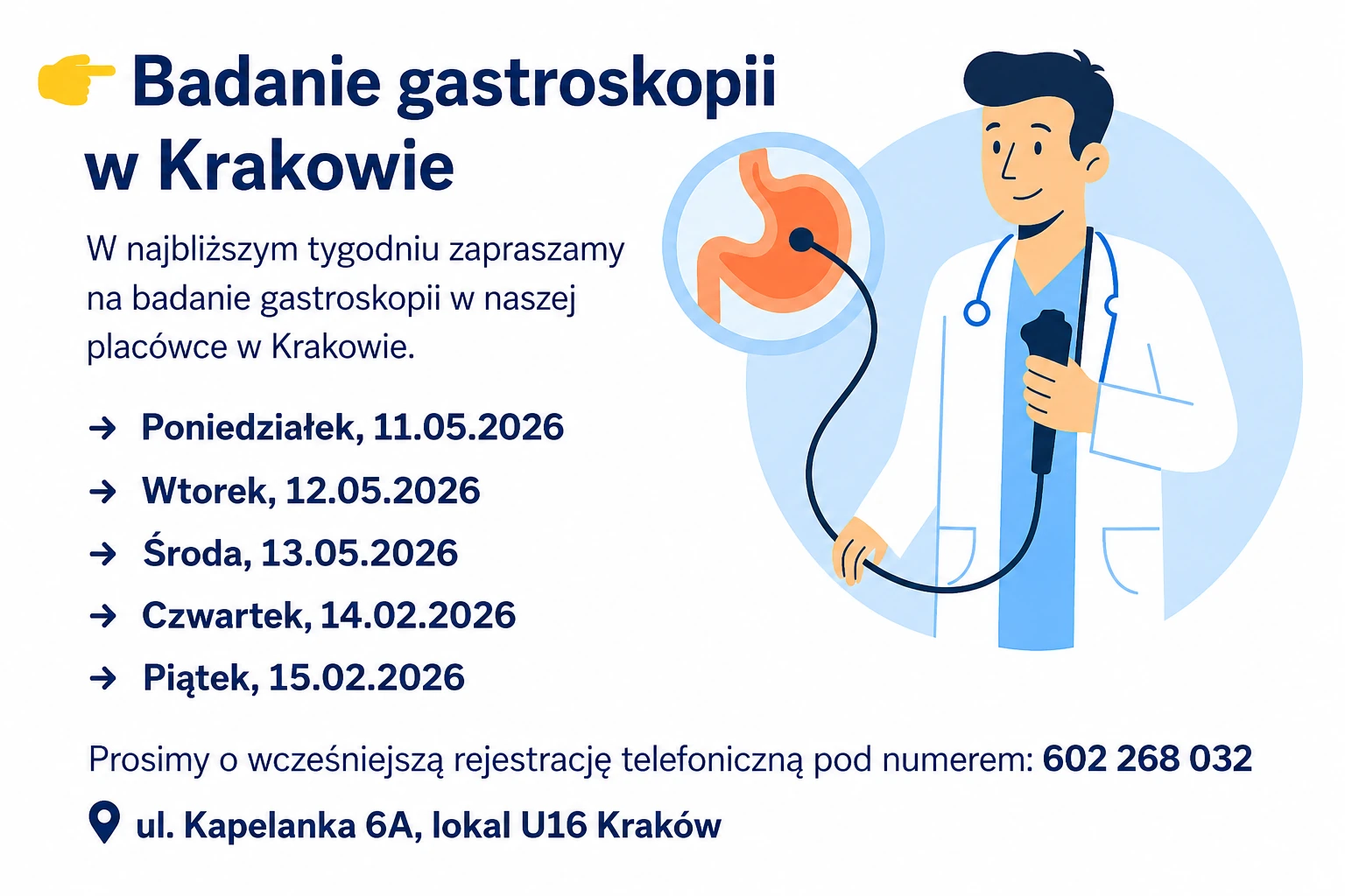 aktualne terminy zabieg gastroskopia kraków