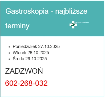 aktualne terminy zabieg gastroskopia kraków